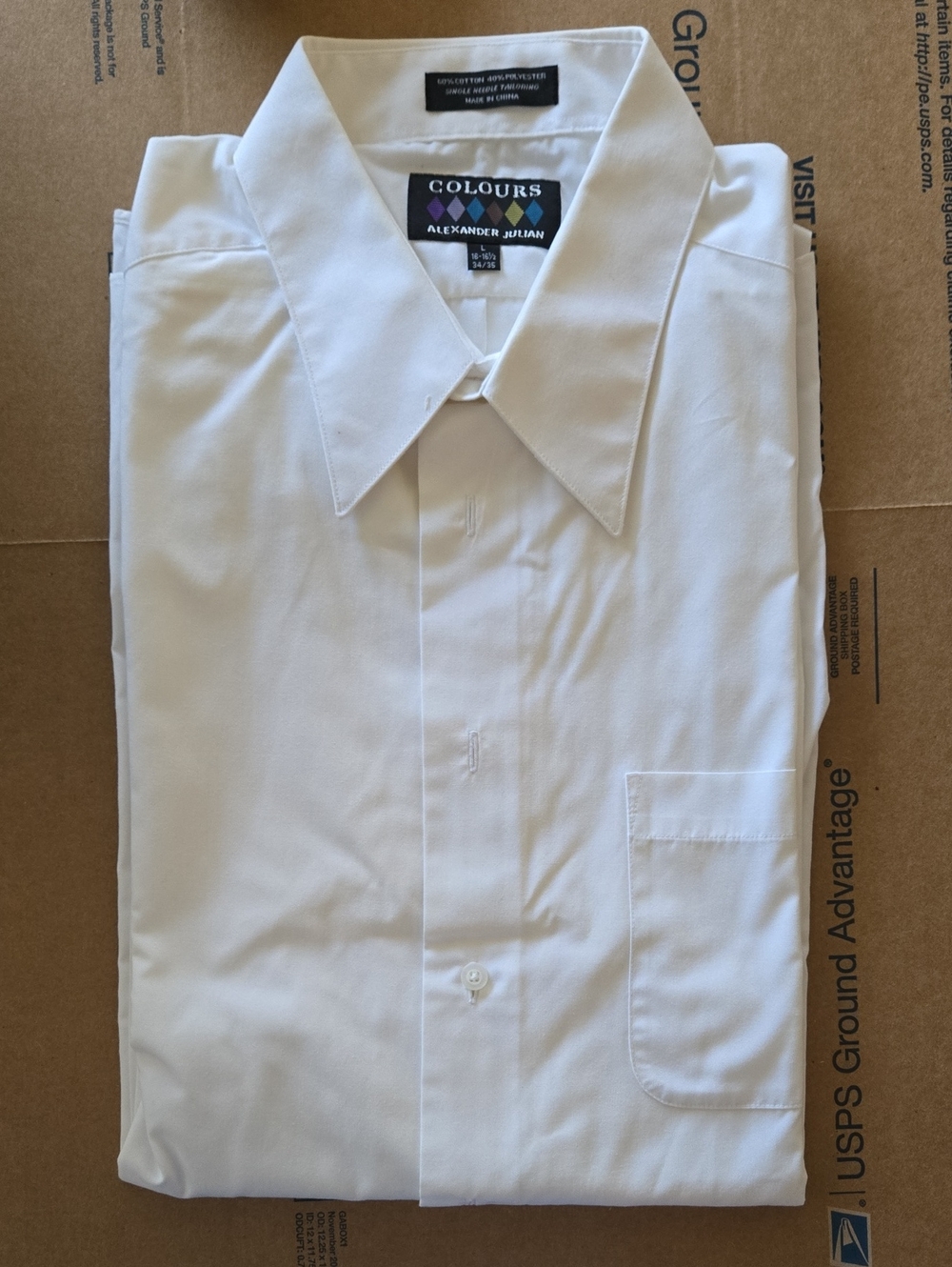 Alexander Julian White Men’s Dress Shirt with Point CollarSize 16